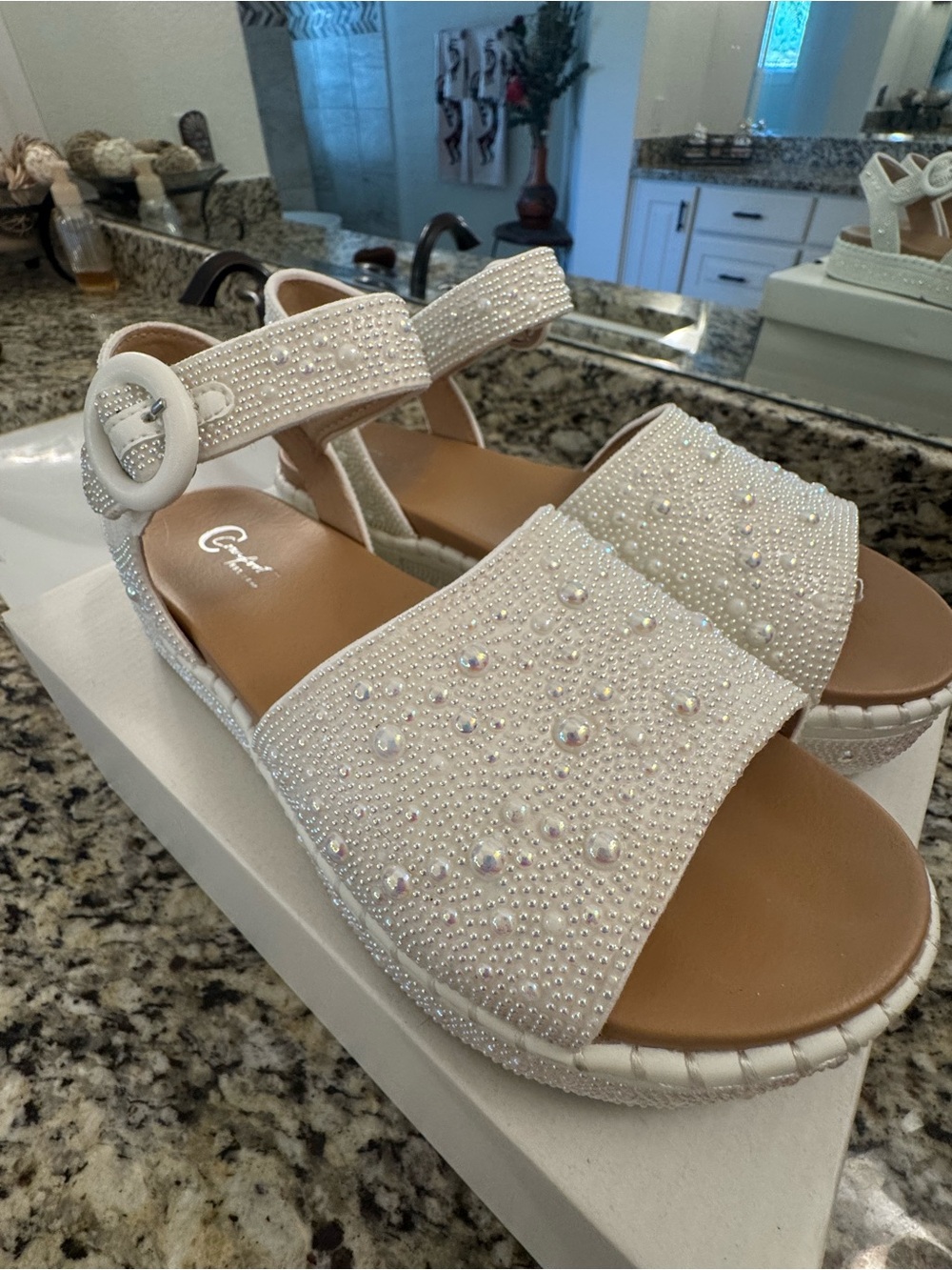 White Pearl-Embellished Women’s Sandals